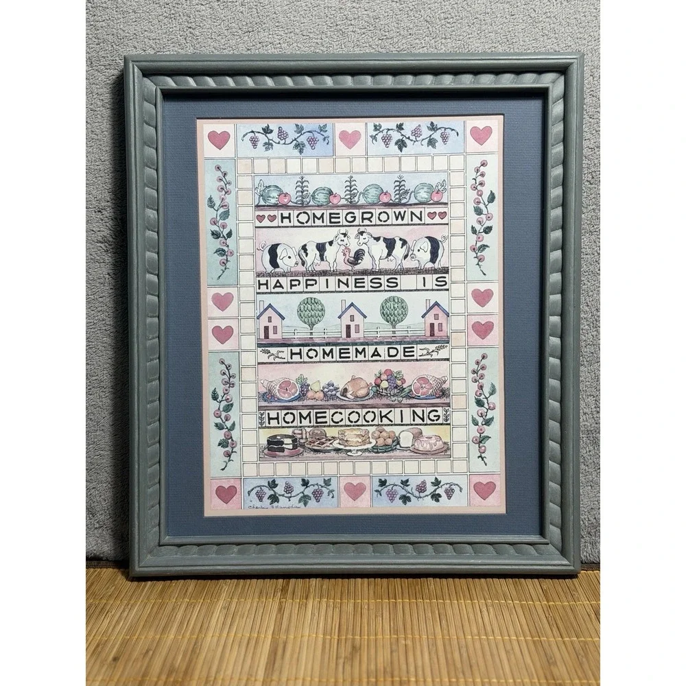 Vintage Framed Happiness Is Homemade Cooking Wall Art 15.75x13.5 Farmhouse Decor